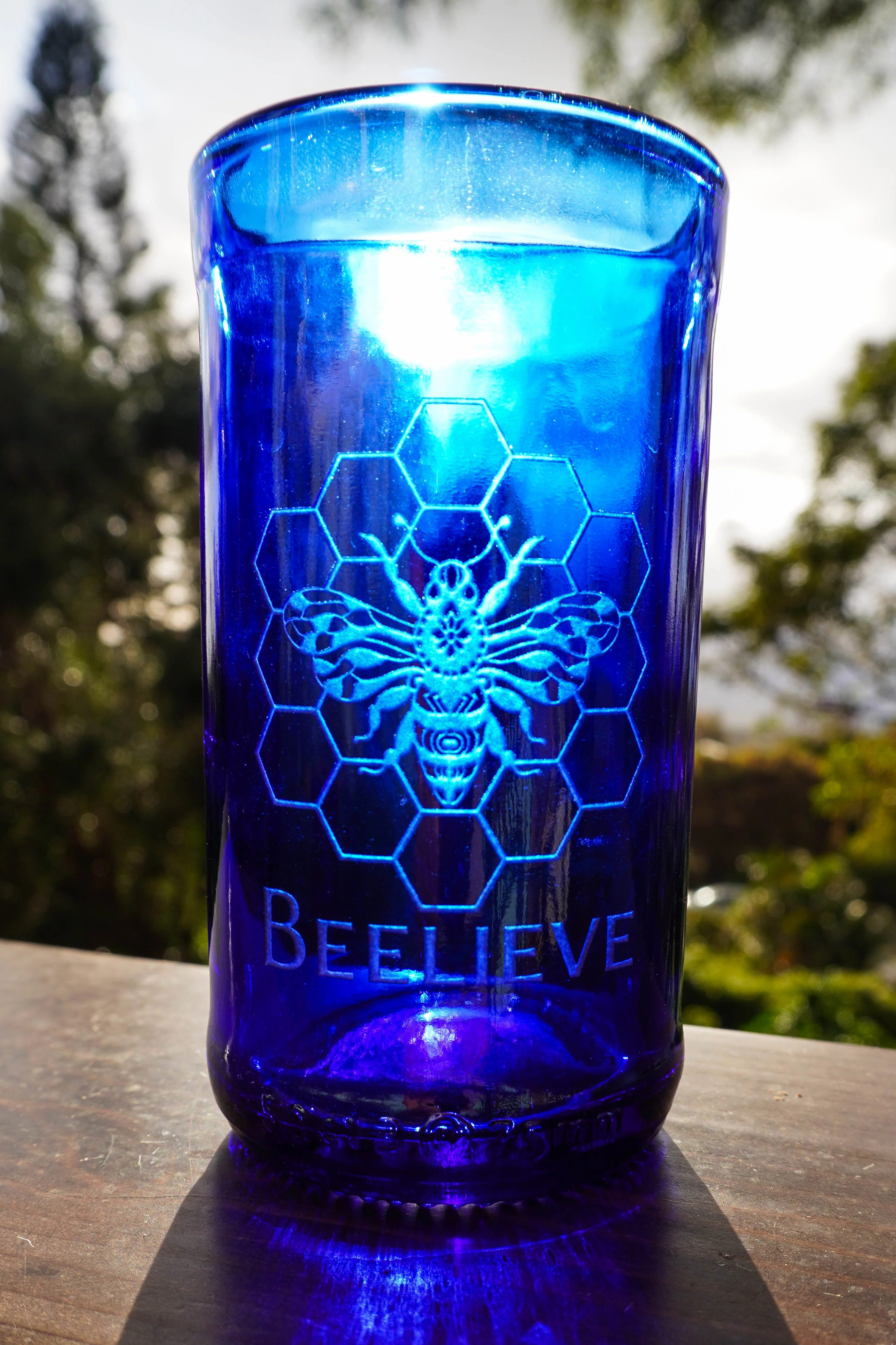Cobalt Blue Glassware UPcycled & Sandblasted - Image 13