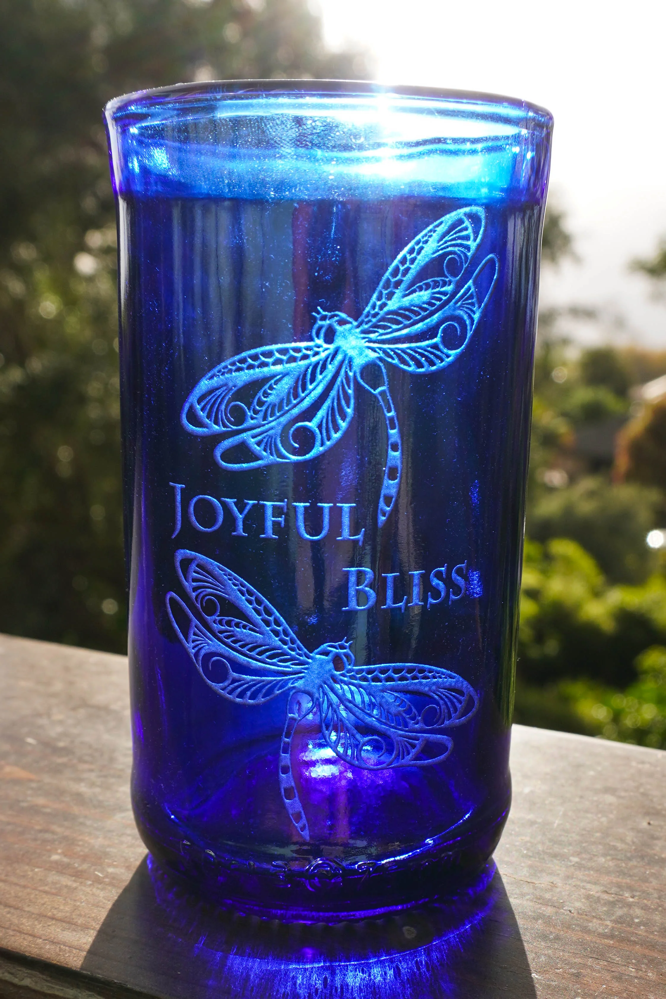 Cobalt Blue Glassware UPcycled & Sandblasted - Image 3